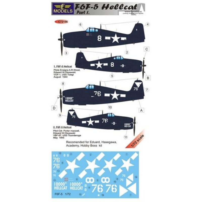 Décal Grumman F6F-5 Hellcat Part I (designed to be used with Eduard, Hasegawa, Academy, Hobby Boss and Tamiya kits)