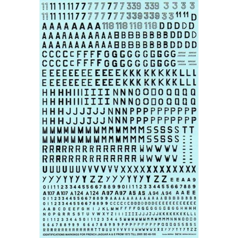 Décal Identification markings for French Sepecat Jaguar A - E from 1973 till 2005
