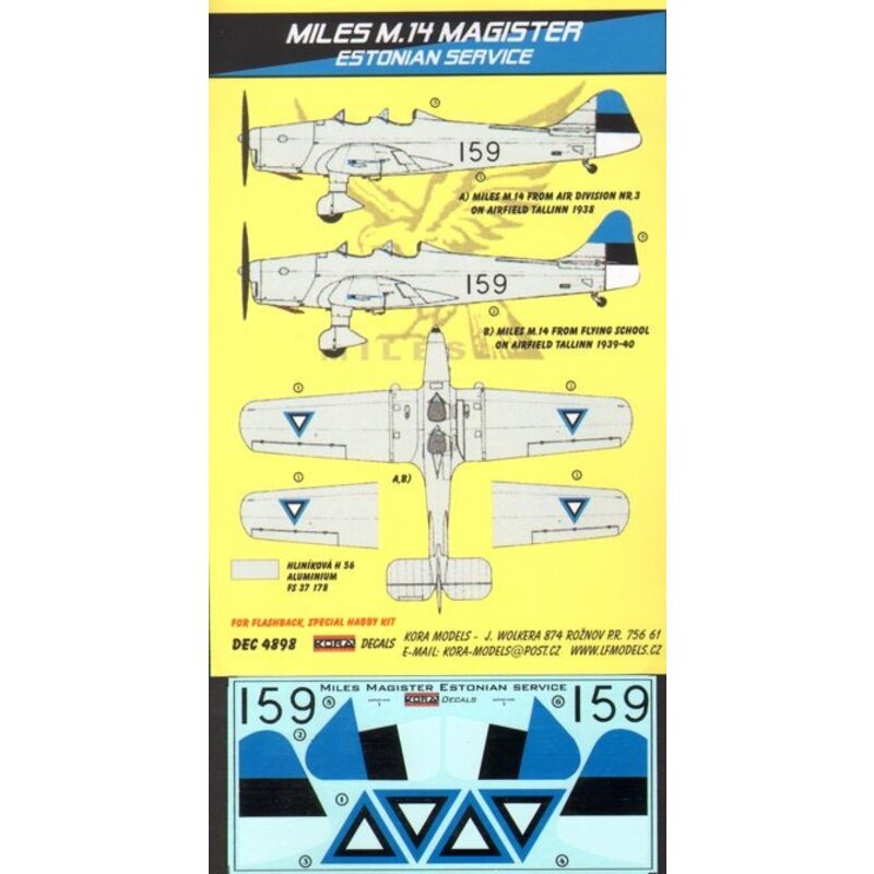 Décal Miles M.14 Magister ( Estonian Service) (designed to be used with Flashback and Special Hobby kits)