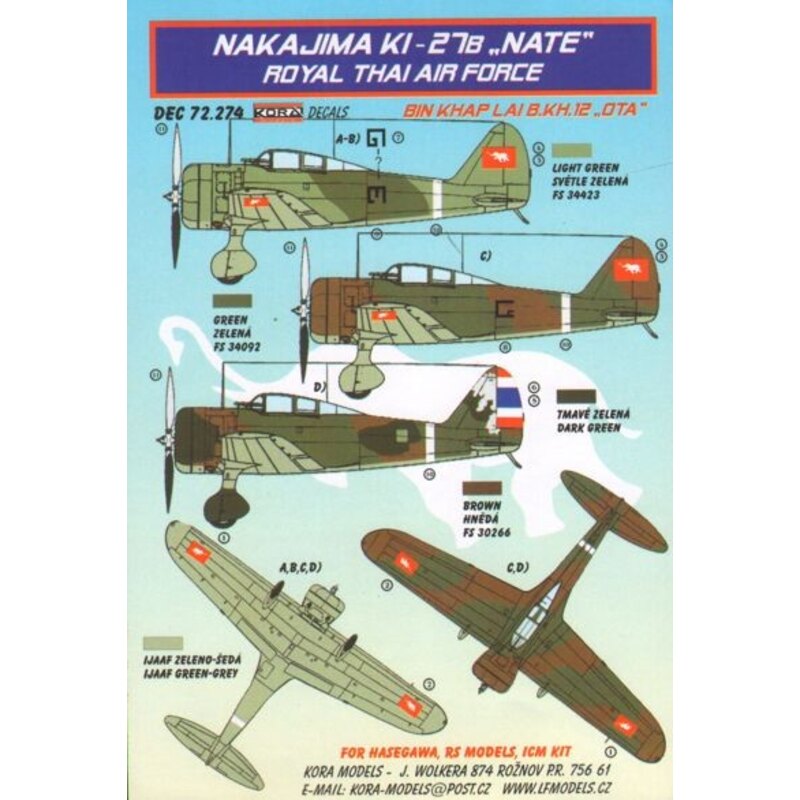 Nakajima Ki- 27B NATE ( Royal Thai AF ) ( conçu pour être utilisé avec Hasegawa , modèles RS et kits ICM )