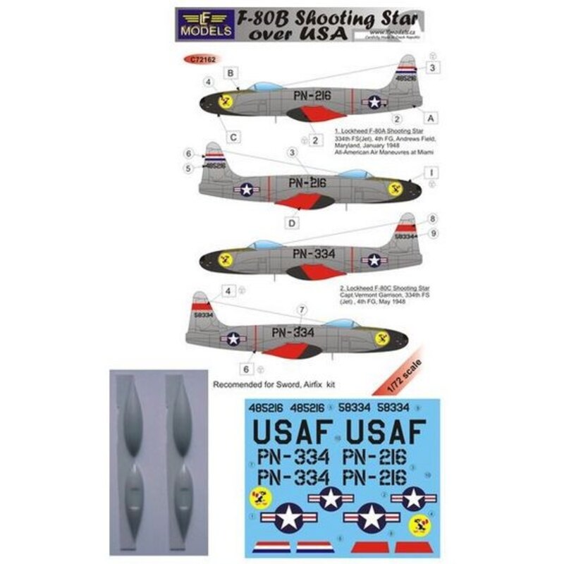 Lockheed F -80B Shooting Star sur États-Unis ( autocollant , résine et masque inclus) ( conçu pour être utilisé avec les kits Ha