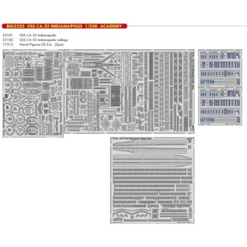 U.S.S. CA-35 INDIANAPOLIS 1/350 (designed to be used with Academy kits) This BiG-Ed sets includes all these Eduard sets…