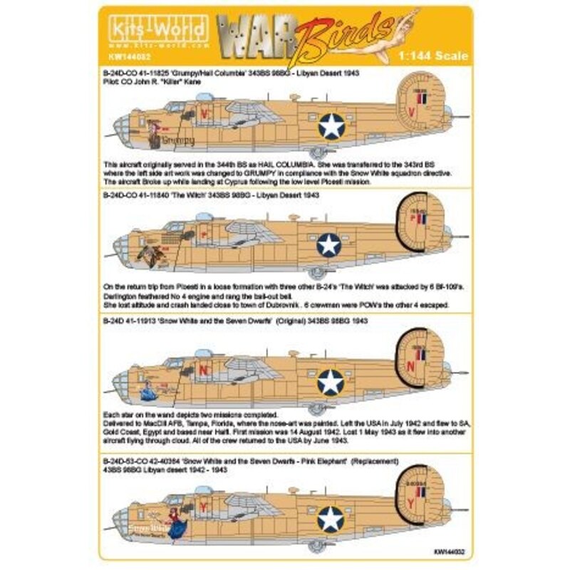 Décal Consolidated B-24D Liberator 343 BS 98 BG - CO 41-11825 Grumpy - B-24D 343 BS 98 BG - CO 41-11840 The Witch - B-24D 343 BS