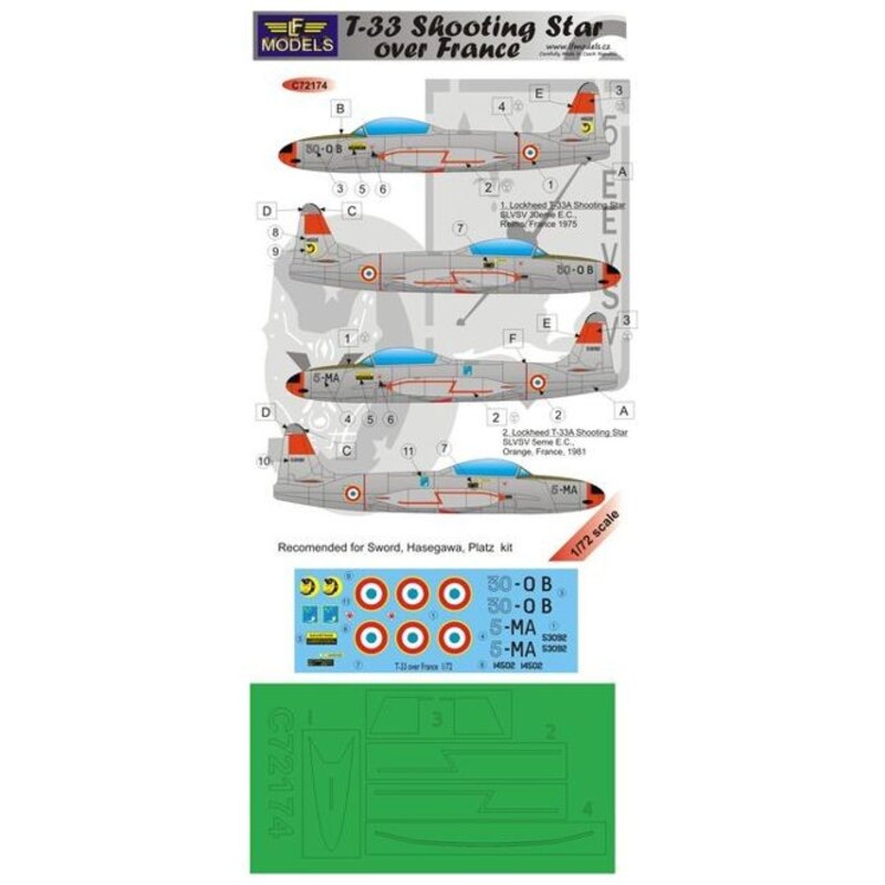 Décal T-33 Shooting Star over France (designed to be used with Sword, Hasegawa and Platz kits)