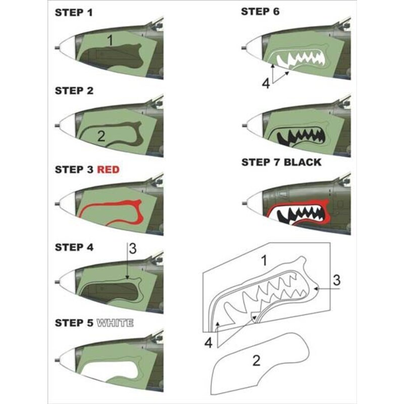 Bell P-400/P-39 AIRCOBRA 2 canopy mask (exterior and interior) + 3 insignia masks (designed to be used with SPECIAL HOBBY kits)[