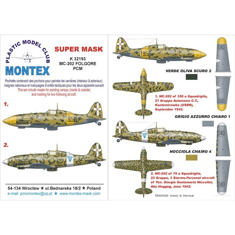 Macchi C.202 2 canopy mask (exterior and interior) + 1 insignia masks (designed to be used with Pacific Coast Models kits)