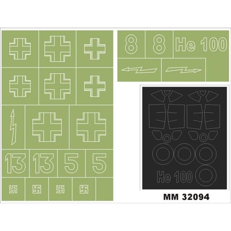 Heinkel He 100 2 canopy masks(exterior and interior) + 2 insignia masks (designed to be used with Special Hobby kits)