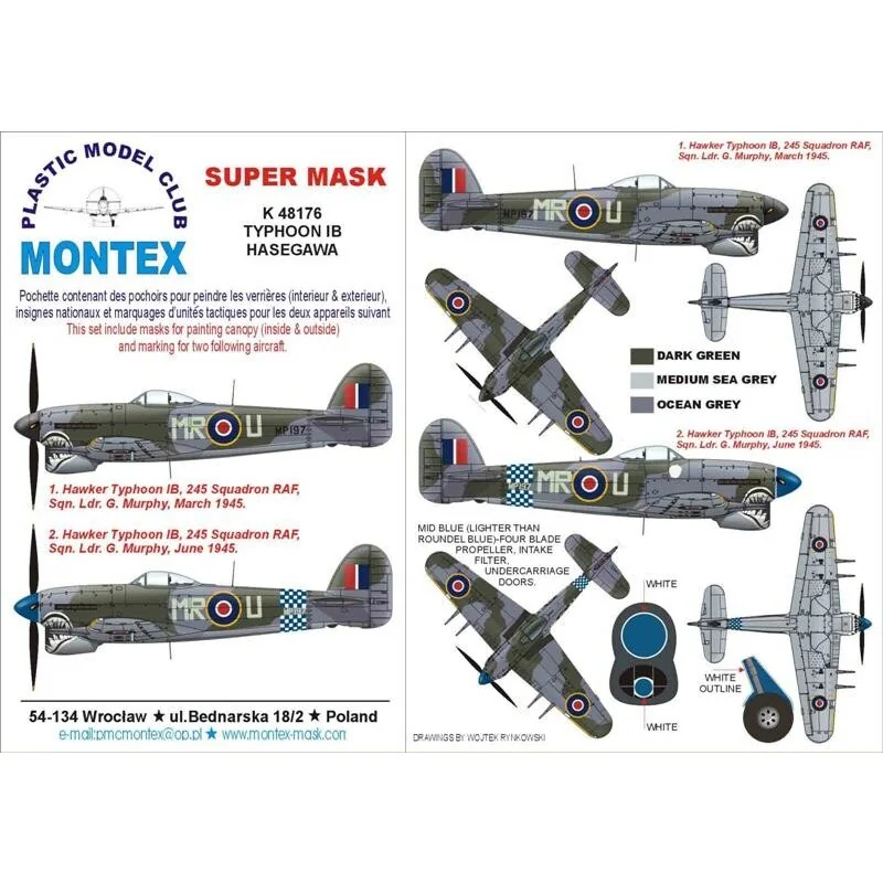 HAWKER TYPHOON Mk.IB 2 canopy mask (exterior and interior) + 3 insignia masks (designed to be used with HASEGAWA kits)