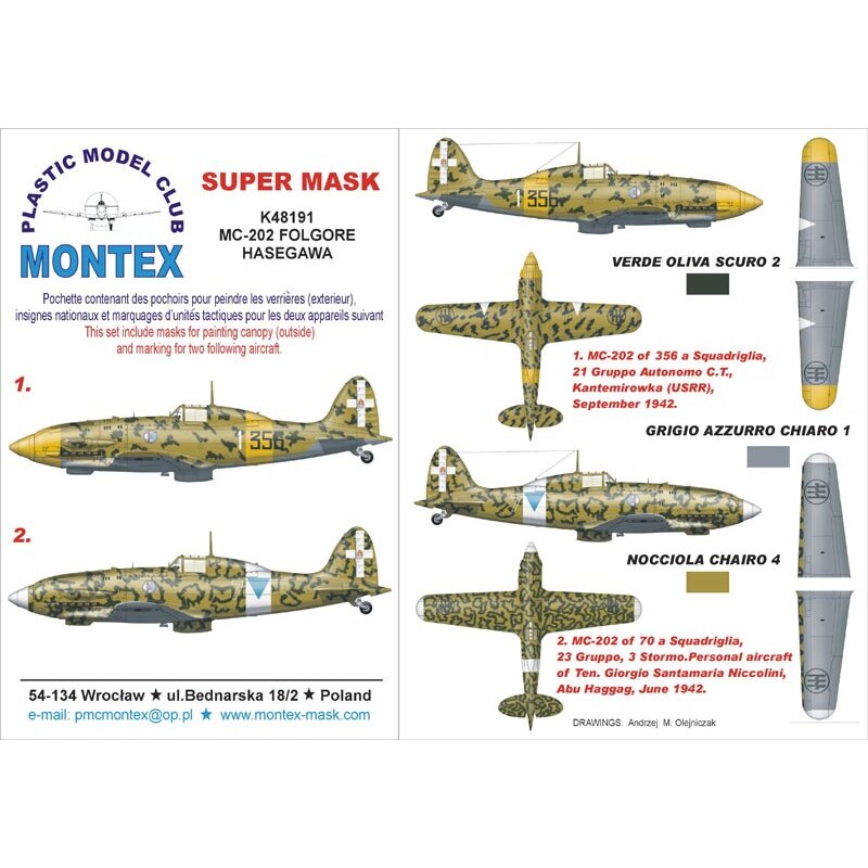 Macchi C.202 1 canopy mask (exterior) + 1 insignia masks (designed to be used with HASEGAWA kits)