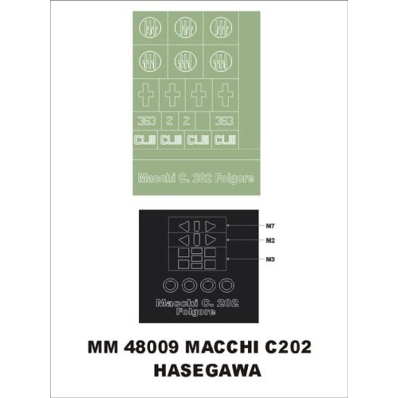 Macchi C.202 1 canopy masks(exterior) + 1 insignia masks (designed to be used with Hasegawa kits)