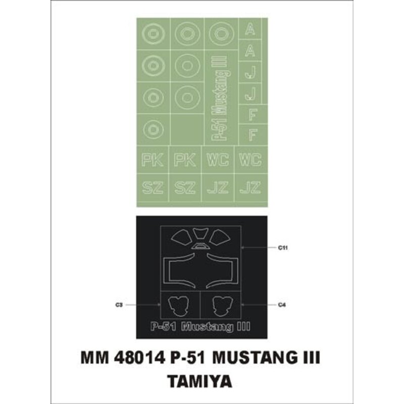 North-American P-51 Mustang Mk.III 1 canopy masks(exterior) + 1 insignia masks (designed to be used with Tamiya kits)