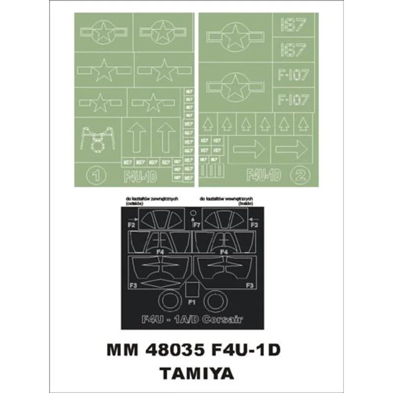 Vought F4U-1D Corsair 2 canopy masks(exterior and interior) + 2 insignia masks (designed to be used with Tamiya kits)