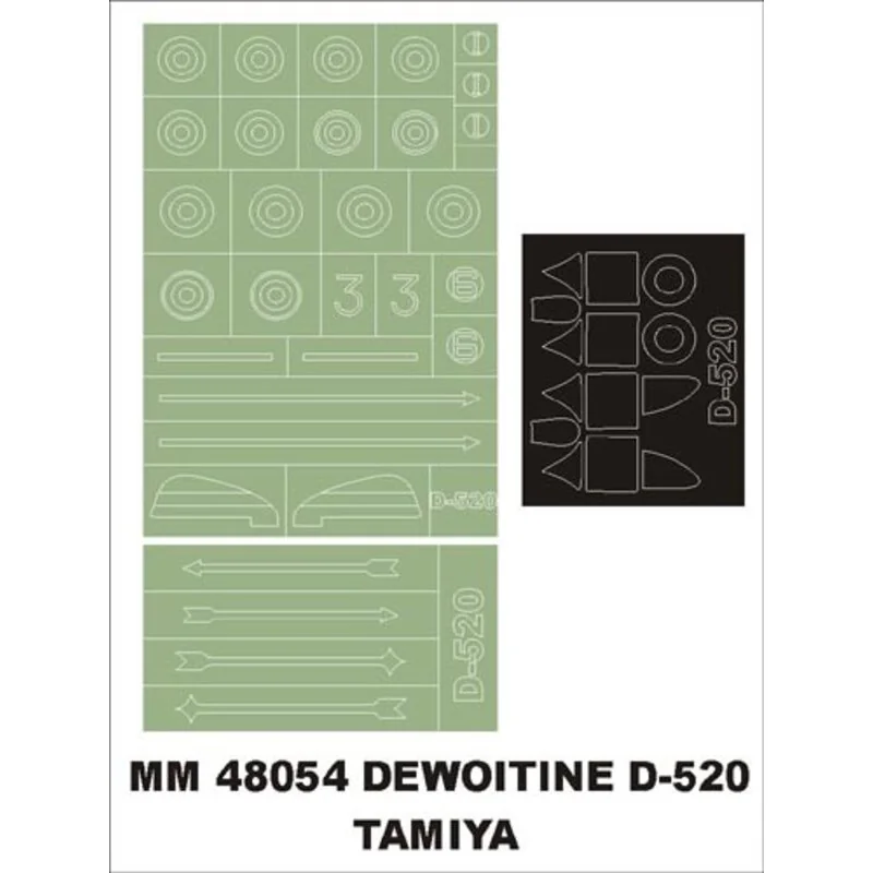 Dewoitine D.520 2 canopy masks(exterior and interior) + 2 insignia masks (designed to be used with Tamiya kits)