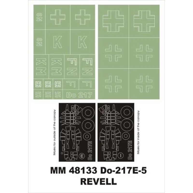 Dornier Do 217E-5 2 canopy masks(exterior and interior) + 3 insignia masks (designed to be used with Monogram and Revell kits)[D