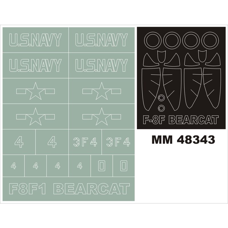 Grumman F8F Bearcat 2 canopy masks(exterior and interior) + 1 insignia masks (designed to be used with HOBBY BOSS kits)