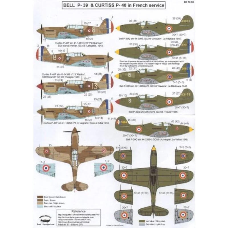 Décal De Bell P-39 'Limousin', 'Navarre', 'Travail' & 'Auvergne (5) systèmes et Curtiss P-40' Lafayette '(3) régimes en service 