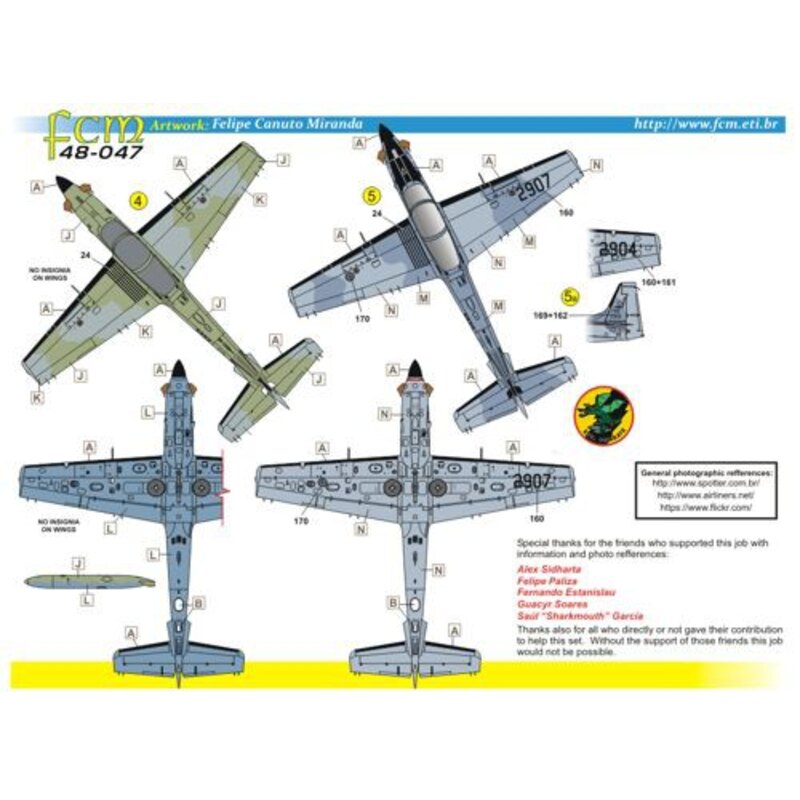 Décal Partie Embraer EMB-314 Super Tucano 1 (Brésil, Indonésie, Mauritanie, Rep. Dominicana & Burquina Faso)