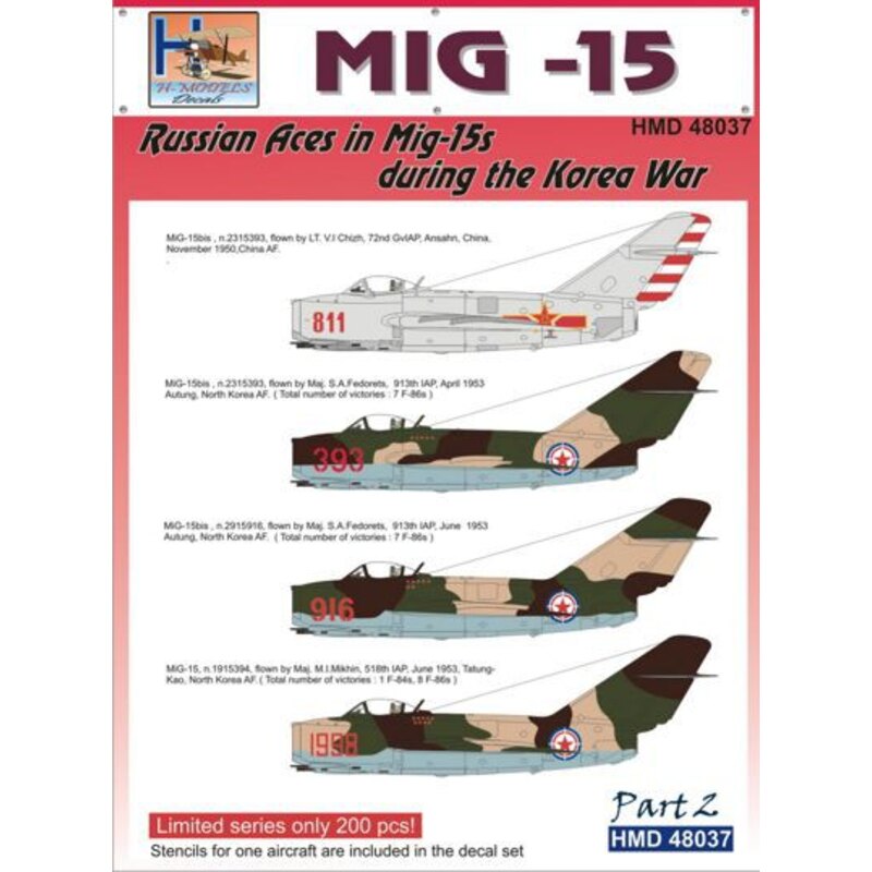 Décal Mikoyan MiG-15 Sov. Aces en Corée, Pt.2