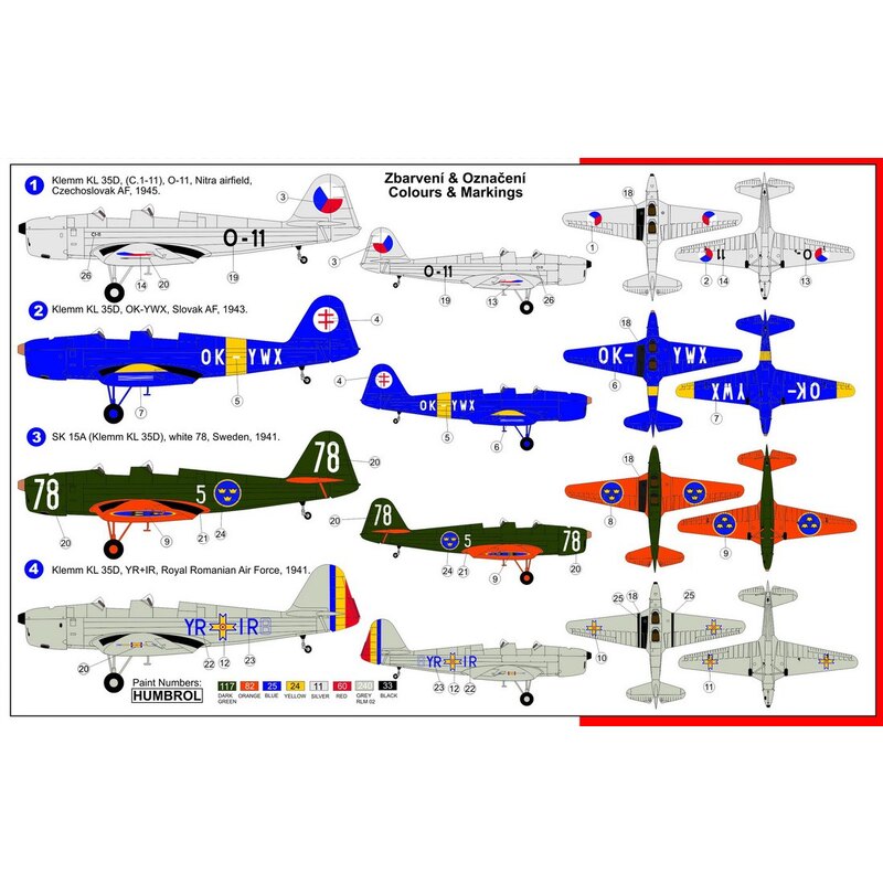 Klemm Kl-35D / Sk 15A 'En service extérieur Stickers pour la Tchécoslovaquie 1945 - Slovafia 1943, Suède 1941, Roumanie 1941,