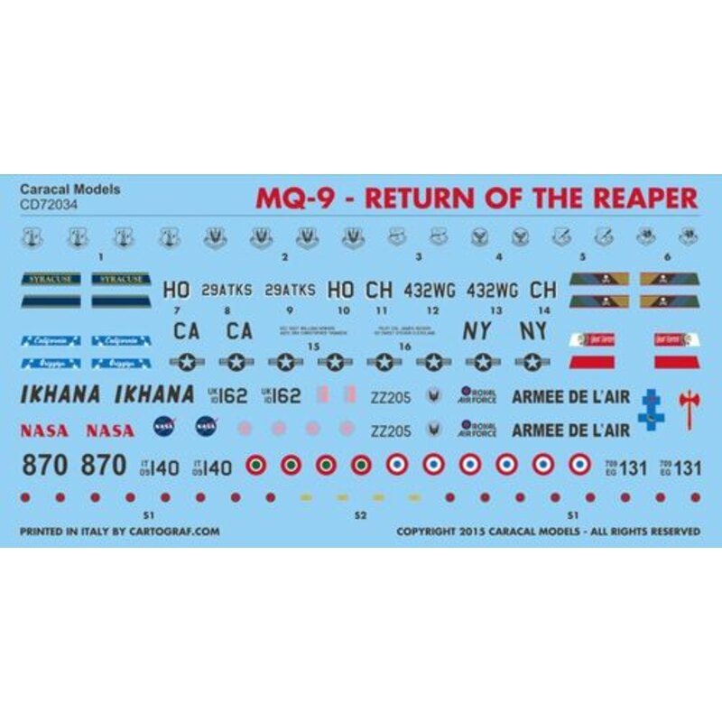 Décal MQ-9 Return of the Reaper Huit options de marquage pour le Reaper véhicule aérien sans pilote MQ-9, dont Royal Air Force f