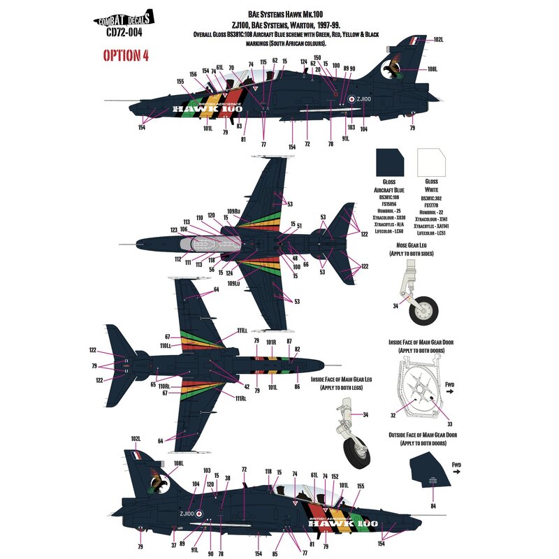 Décal Test et développement BAe Hawks x 9Mk.200 RDA Dunsfold 1993Mk.200 RDA Warton 1999Mk.200 RDA Warton / Farnborough Air Show 