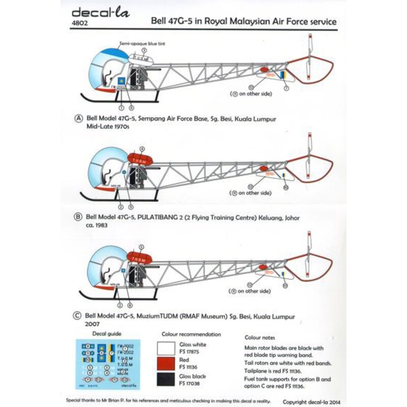 Décal Bell-47G Royal Malaysian Air Force Service FM-2002 et M26-08 TUDM