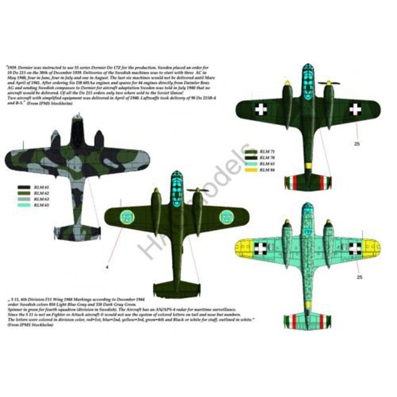 Décal Dornier Do 215B-4 / Do 17S (hongrois, suédois, allemand)