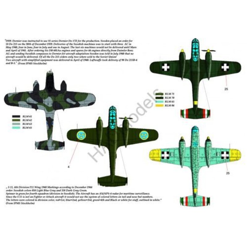 Décal Dornier Do 215B-4 / Do 17S (hongrois, suédois, allemand)