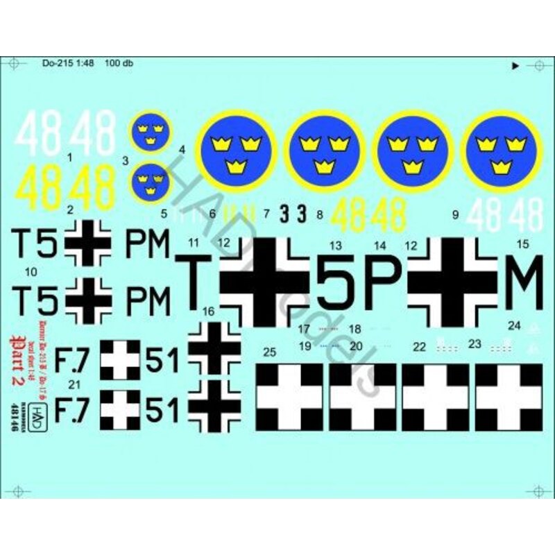 Décal Dornier Do 215B-4 / Do 17S (hongrois, suédois, allemand)