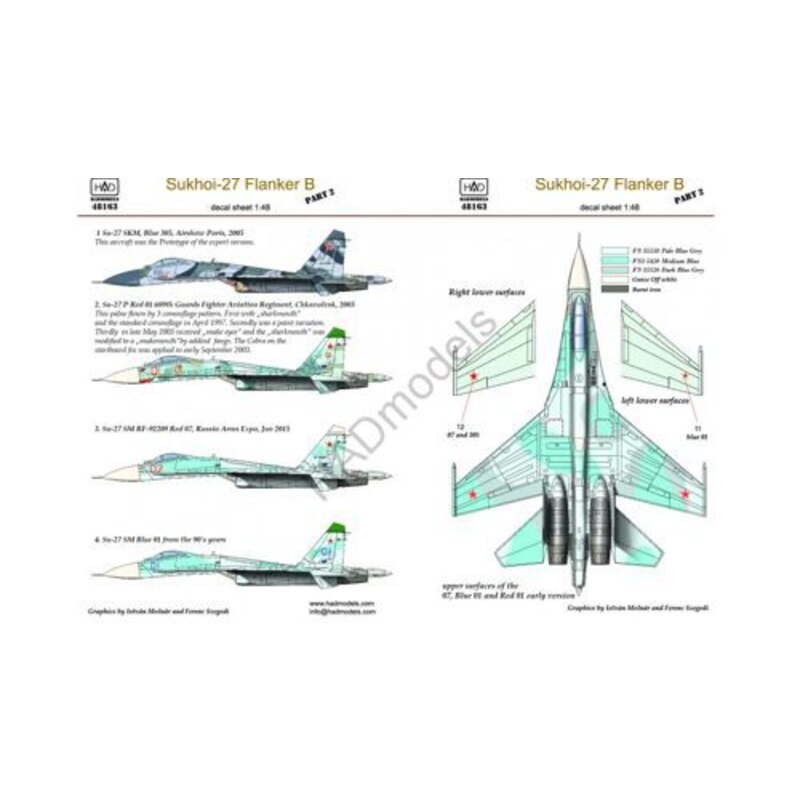 Décal Sukhoi Su-27 (Russie rouge 01 - 07 - bleu 01-305)