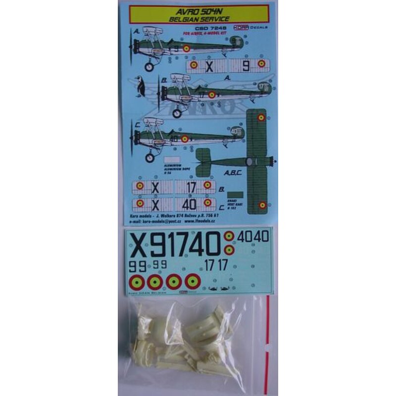 AVRO 504N Belgique ensemble de conversion et de décalcomanie (conçus pour être utilisés avec Airfix et A Maquettes)
