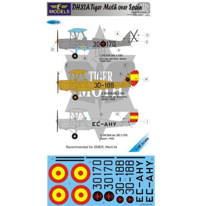 Décal de Havilland Tiger Moth DH.82A sur l'Espagne