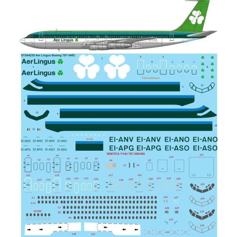 Décal Aer Lingus 1970 livrée Boeing 707-348C