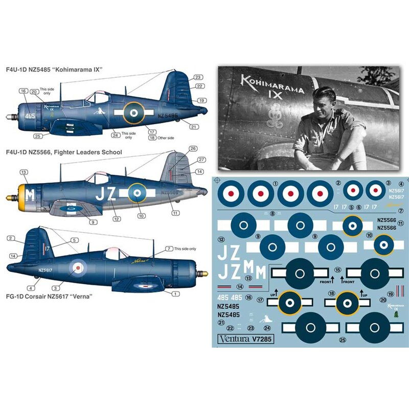 Décal RNZAF F4U-1D & FG-1D Corsaires, trois options- F4U-1D NZ5485 Kohimarama IX - F4U-1D NZ5566, Leaders Fighter School- FG-1D 