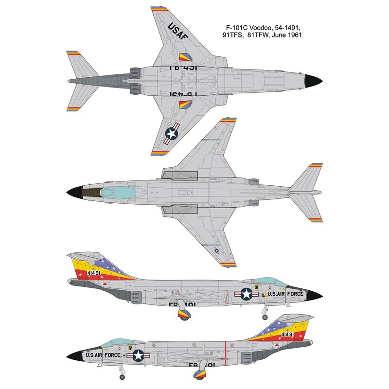 McDonnell F-101C Voodoo avec 2 options décalque: 1. 54-1491, 81stTFW, USAF2. 56-0006, 78e TFS, TFW 81e, kit USAFThe comprend tro