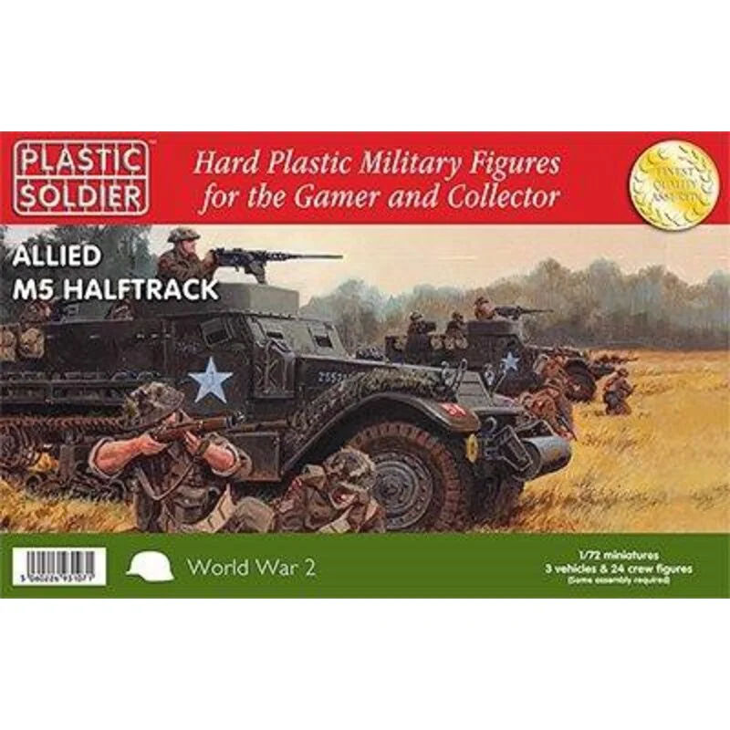 3 x 1 / 72e M5 halftracks avec des options pour construire soit des versions M5 ou M5A1 avec 8 British / Commonwealth chiffres d