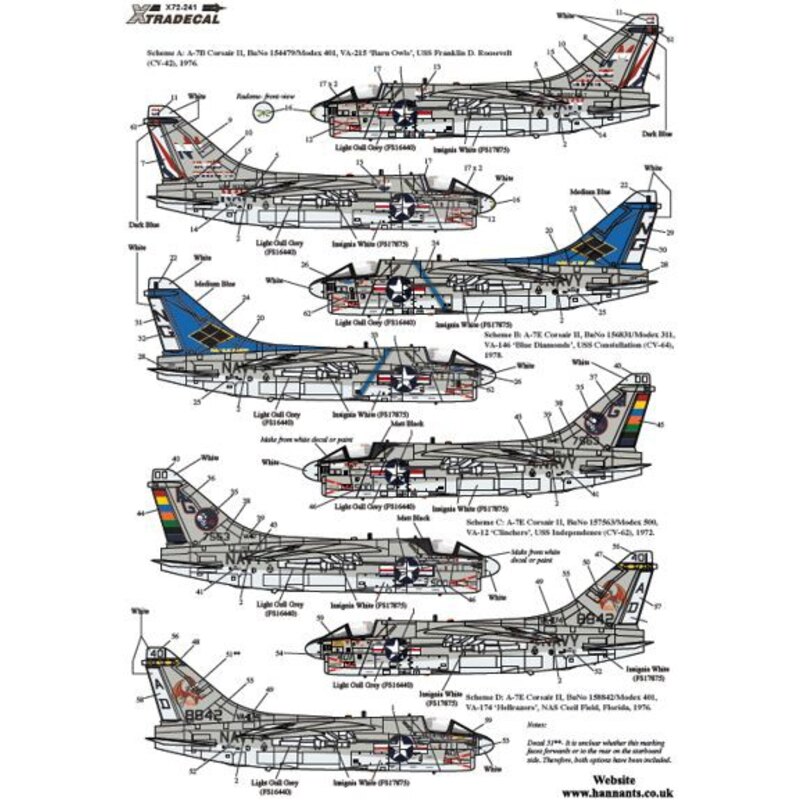 Décal Colourful USN Vought A-7B / E Corsair II Partie 2 (4) A-7B 154479 NM / 401 VA-215 Barn Owls USS Franklin D.Roosevelt Bi-Ce