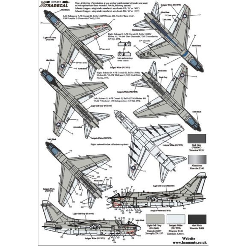 Décal Colourful USN Vought A-7B / E Corsair II Partie 2 (4) A-7B 154479 NM / 401 VA-215 Barn Owls USS Franklin D.Roosevelt Bi-Ce