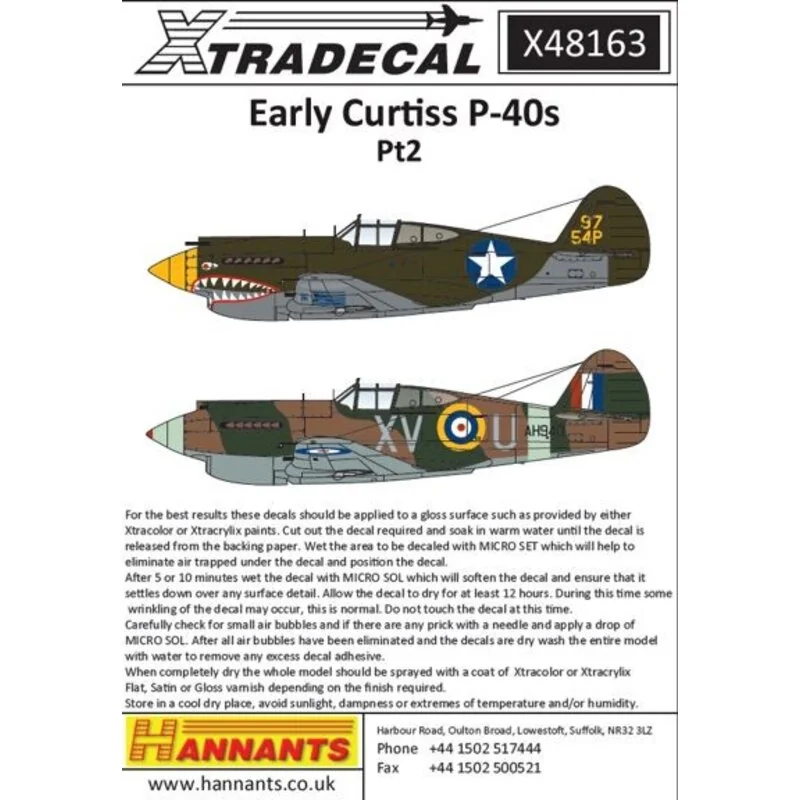 Décal Curtiss P-40B Tomahawk Pt 2 (6) RAF AK578 Tomahawk Mk.IIB GA-V P / Off Neville Duke 112 Esc Egypte 1942 requin bouche