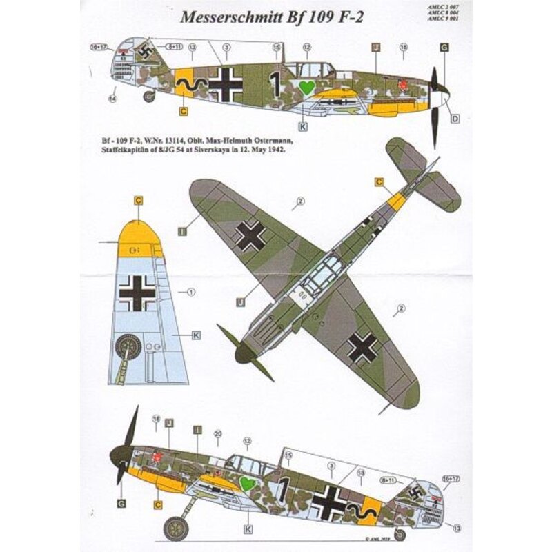 Décal Messerschmitt Bf 109F-2 Oblt H Oestermann and H Jurgen (this set does not include a canopy paint mask)