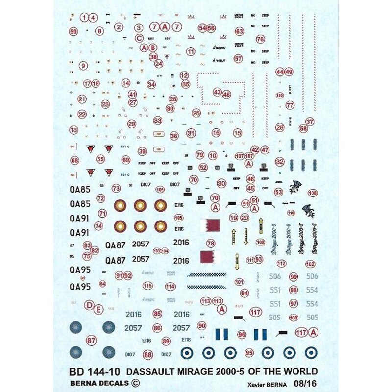 Décal 2 Dassault Mirage 2000-5 du monde: 2000-5EG n & # 8734 - 551 05/2010 & n & # 8734 - 554 11/2011 et 2000-5BG n & # 8734 - 5