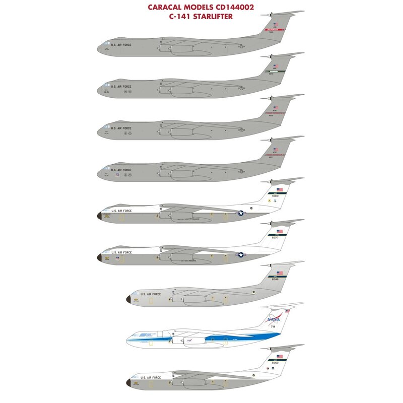 Décal Lockheed C-141B Starlifter. Cette fiche très complète de 1/144 couvre l'avion de transport C-141 polyvalent qui a servi l'