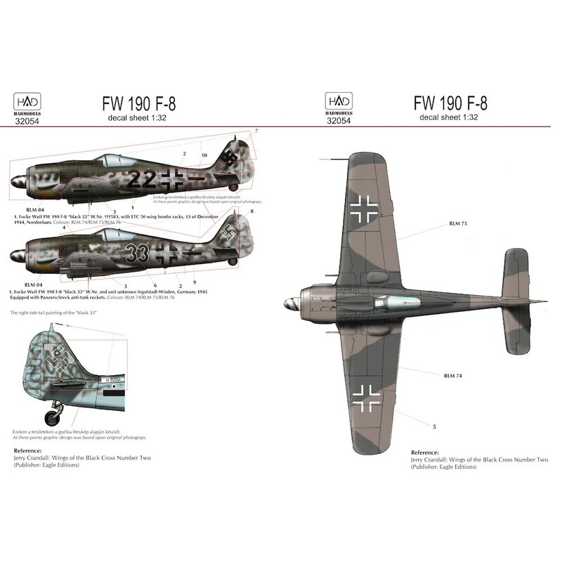 Décal Focke-Wulf Fw-190F-8 Luftwaffe noir 22 et 33